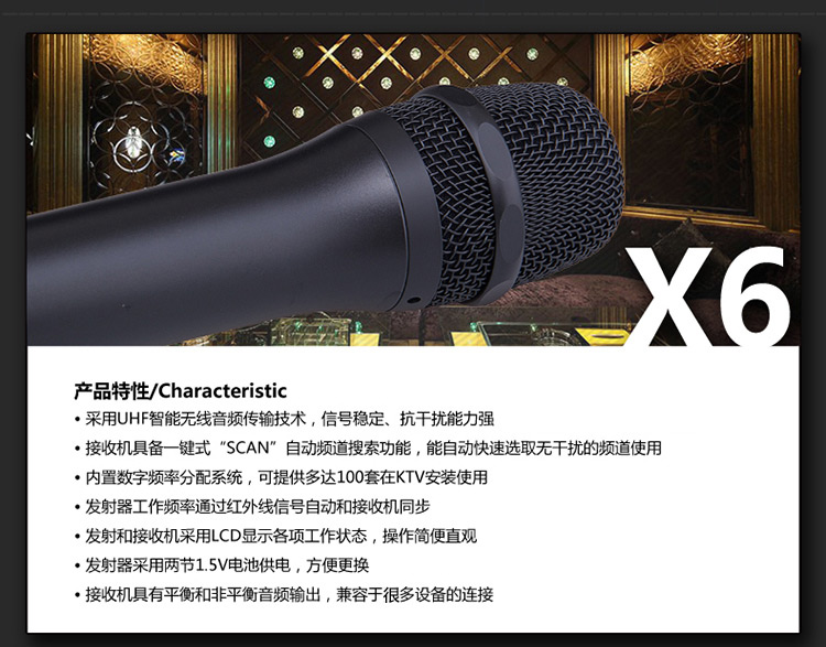 得胜（TAKSTAR）X6 U段可调频无线麦克风 一拖二无线话筒 专业演出会议主持话筒 家用舞台K歌手持麦克风 黑色/银色