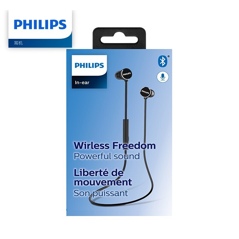 飞利浦 （PHILIPS） 蓝牙耳机挂脖式运动跑步入耳式耳麦磁吸防水防汗音乐立体声耳塞TAUN102BK