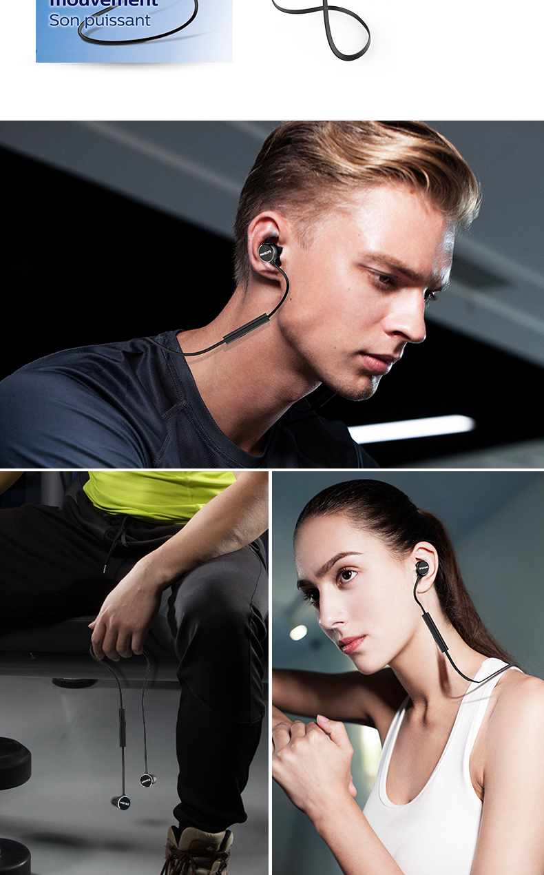 飞利浦 （PHILIPS） 蓝牙耳机挂脖式运动跑步入耳式耳麦磁吸防水防汗音乐立体声耳塞TAUN102BK