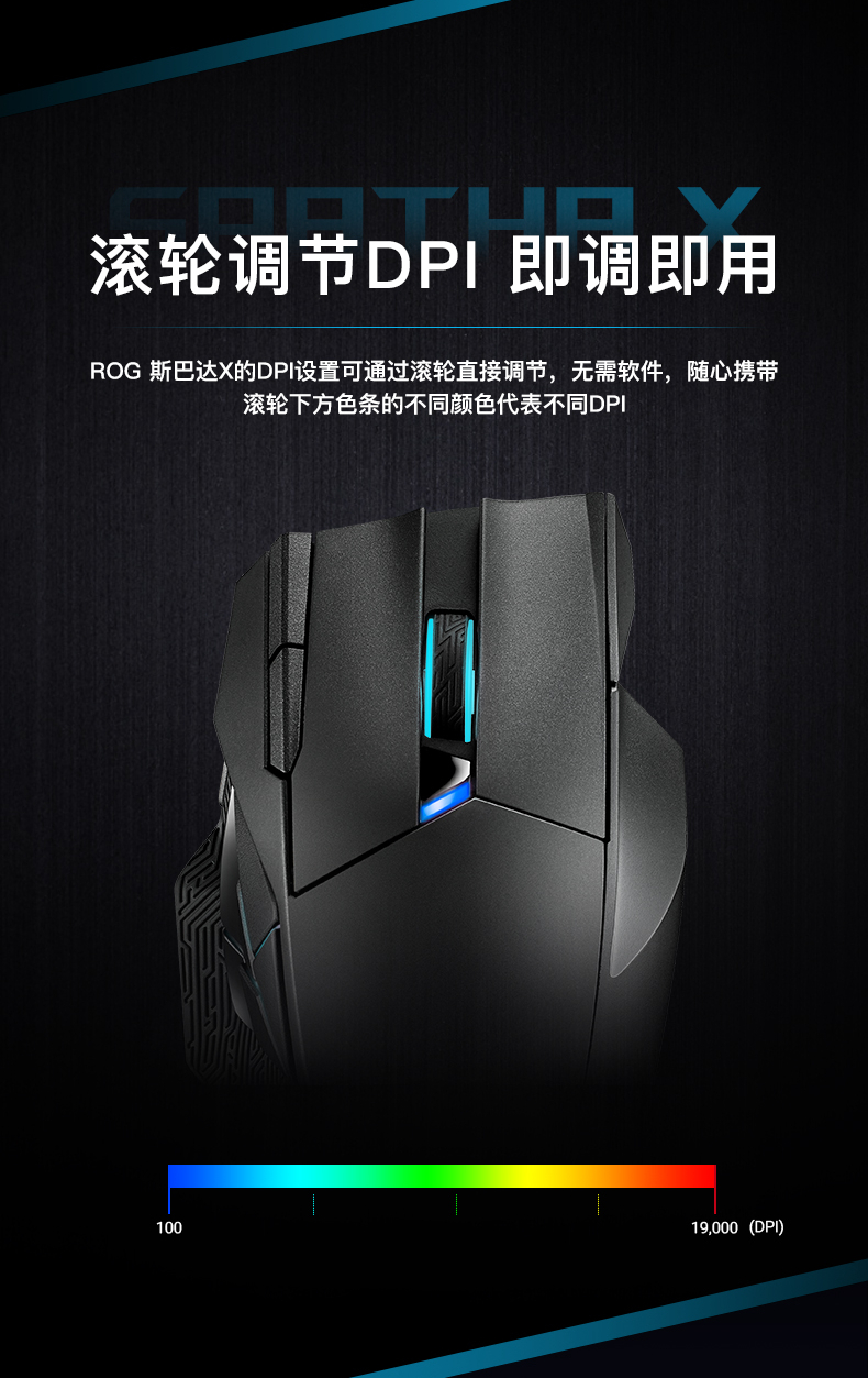 ROG斯巴达X 无线鼠标 游戏鼠标 有线鼠标 双模多侧键鼠标 RGB发光 可换微动 19000DPI 黑色