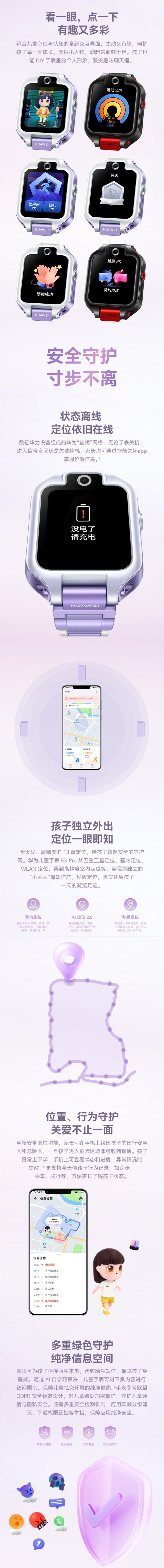华为儿童电话手表5XPro 智能手表离线定位4G全网通高清双摄摇摇手加好友防水IPX8
