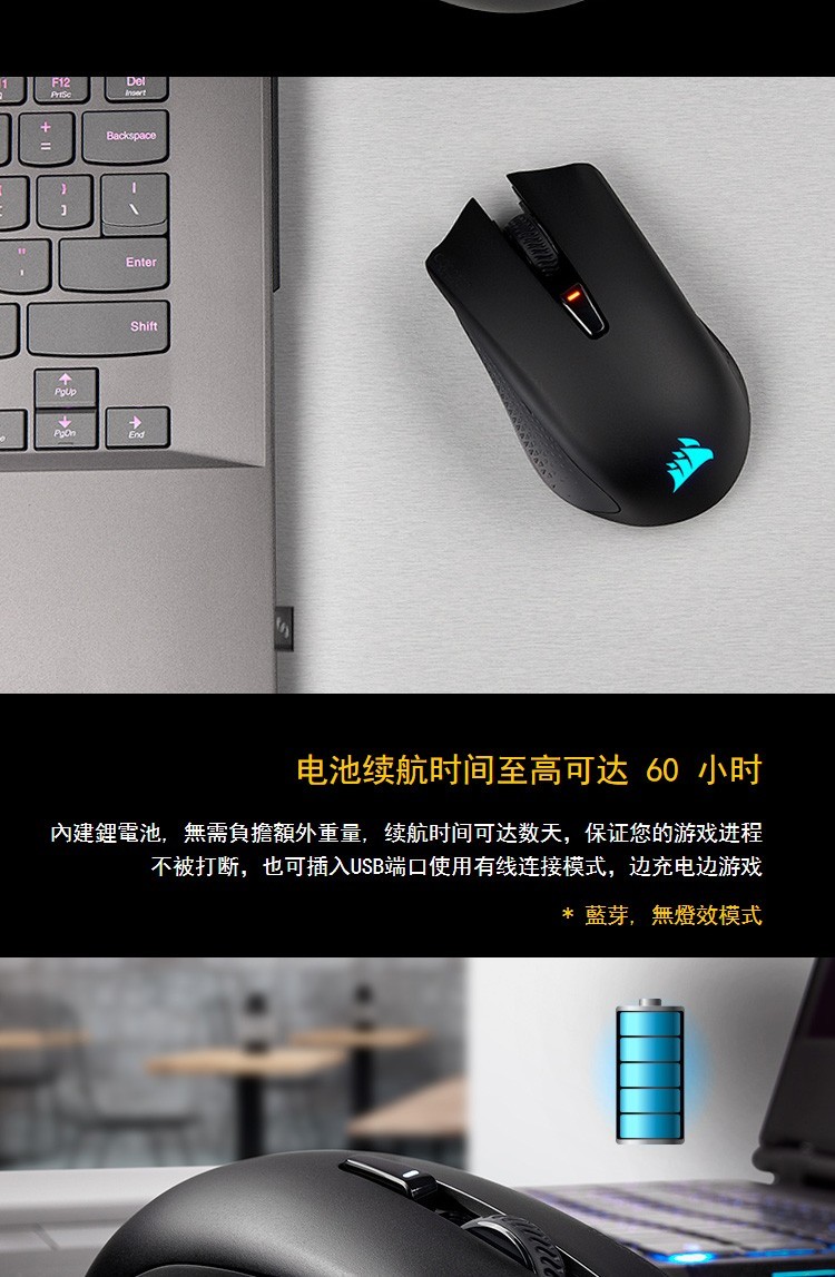 美商海盗船 (USCORSAIR) 鱼叉 HARPOON RGB WIRELESS 无线鼠标 游戏鼠标 RGB背光 可充电 黑色 10000DPI