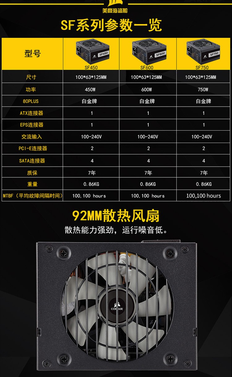 美商海盗船（USCORSAIR）SF750 SFX全模组台式机主机电脑小电源 SF750 白金 额定750W