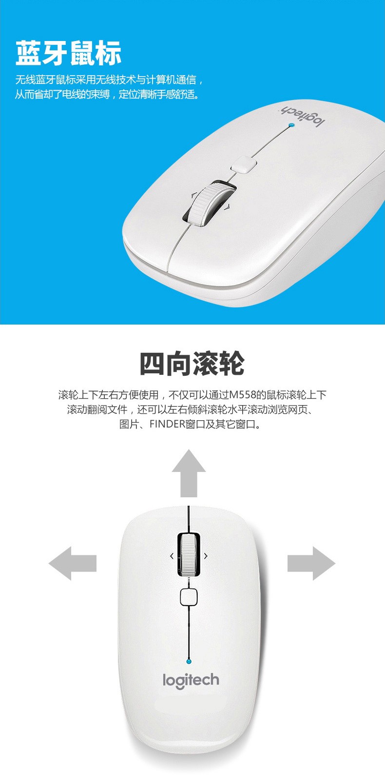 罗技（Logitech）M558 鼠标 无线蓝牙鼠标 办公鼠标 对称鼠标 M558白色