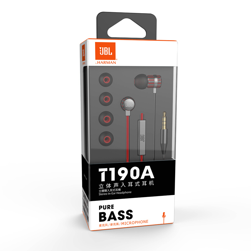 JBL T190A 立体声入耳式耳机 手机耳机 电脑游戏耳机 带麦可通话 苹果安卓通用